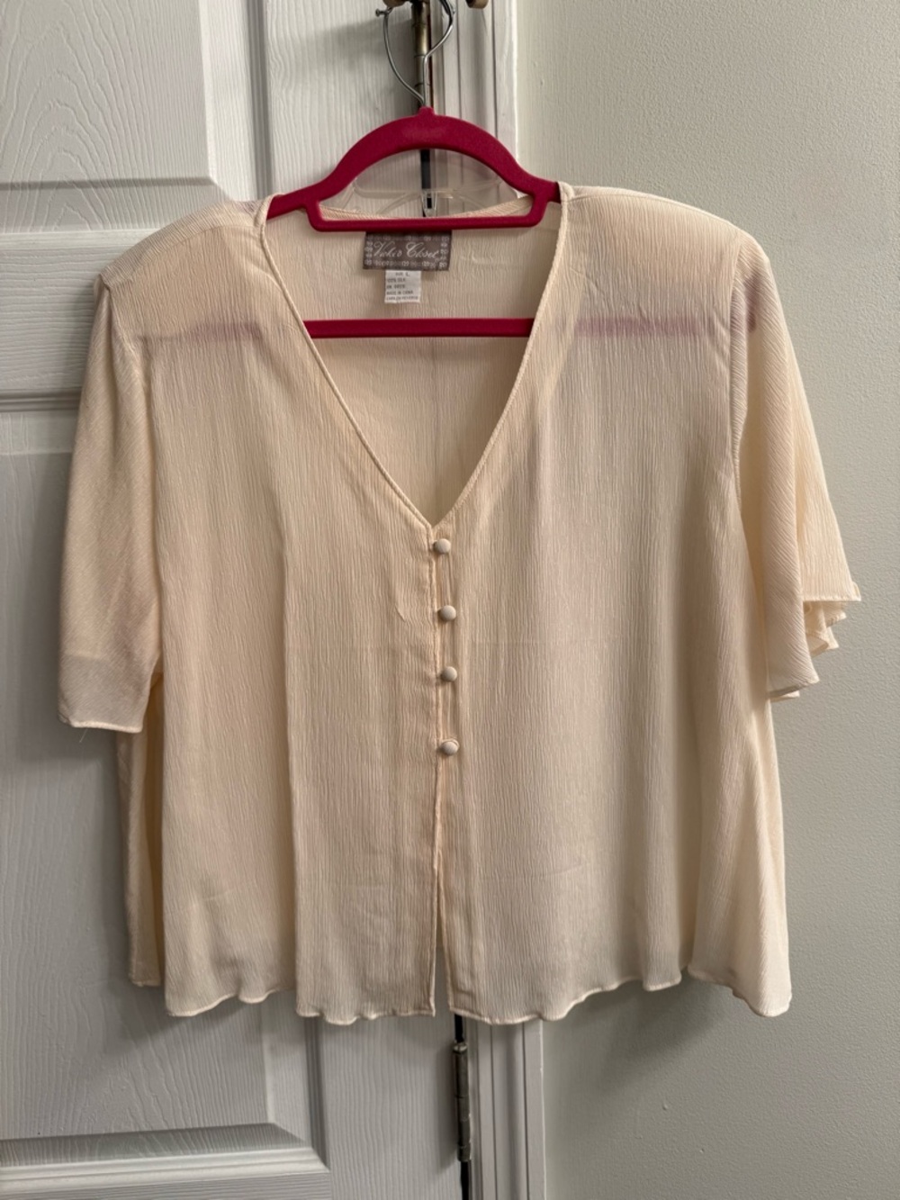 chelsea crew Cream V-Neck Front-Button Short Sleeve Blouse